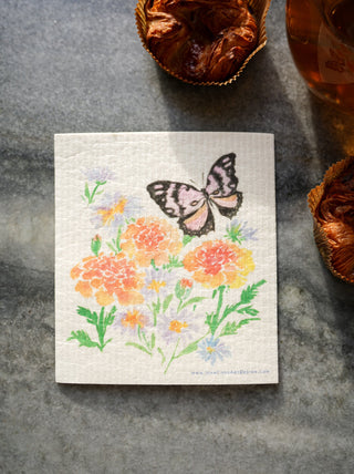 4 - Pack Butterfly Garden Swedish Dishcloth: Reusable Kitchen Cloths from Jean Choe Art & Design - Reusable Paper Towels