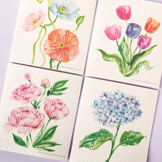 4 - Pack Garden Flowers Swedish Dishcloth: Washable Kitchen Cloths from Jean Choe Art & Design - Reusable Paper Towels