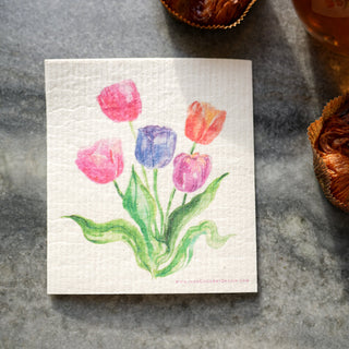 4 - Pack Garden Flowers Swedish Dishcloth: Washable Kitchen Cloths from Jean Choe Art & Design - Reusable Paper Towels