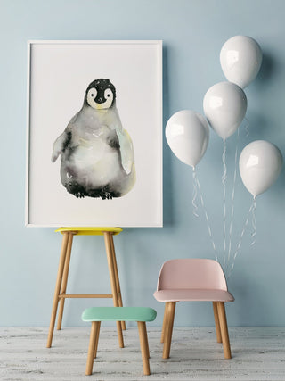 A Shy Hello – Baby Penguin Watercolor Print for Nursery & Animal Lovers from Jean Choe Art & Design - Giclée