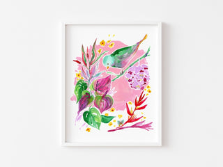 "Anthurium" Giclee Art Print: Tropical Bird Wall Art from Jean Choe Art & Design - Giclée