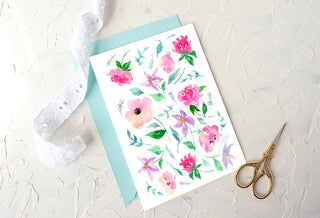 Blank Floral Greeting Card with Anemone and Peonies from Jean Choe Art & Design - Thank You Cards