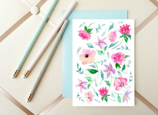 Blank Floral Greeting Card with Anemone and Peonies from Jean Choe Art & Design - Thank You Cards