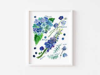 Blue Botanical Rainbow Art Print: Hydrangea Decor from Jean Choe Art & Design - Giclée