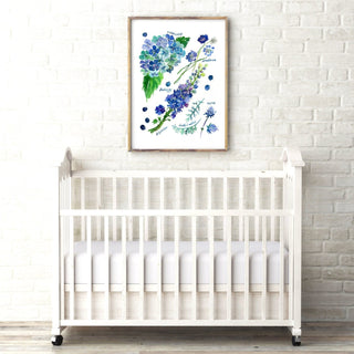 Blue Botanical Rainbow Art Print: Hydrangea Decor from Jean Choe Art & Design - Giclée