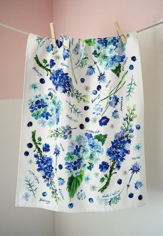 Blue Botanical Tea Towel: Decorative Cotton Towel for Kitchen & Baking from Jean Choe Art & Design - Kitchen & Tea Towels