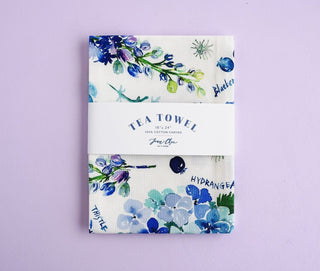 Blue Botanical Tea Towel: Decorative Cotton Towel for Kitchen & Baking from Jean Choe Art & Design - Kitchen & Tea Towels