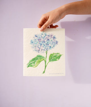 Blue Hydrangea Swedish Dishcloth: Eco - Friendly Kitchen Cloth from Jean Choe Art & Design - Reusable Paper Towels
