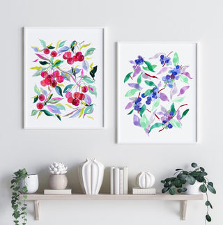 "Blueberry Bounty" Art Print:. Colorful Fruit Print for Kitchen or Dining Room from Jean Choe Art & Design - Giclée