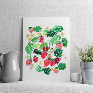 "Blushing Berries" Art Print: Strawberry Wall Art for Kitchen/ Dining Room Decor from Jean Choe Art & Design - Giclée