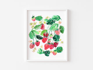 "Blushing Berries" Art Print: Strawberry Wall Art for Kitchen/ Dining Room Decor from Jean Choe Art & Design - Giclée
