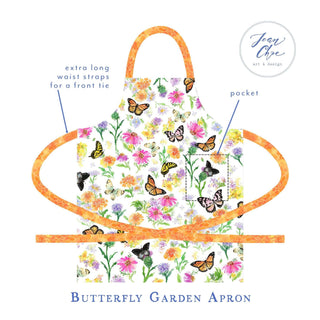 Butterfly Garden Cotton Apron with Pocket: Floral Kitchen Apron from Jean Choe Art & Design - Aprons