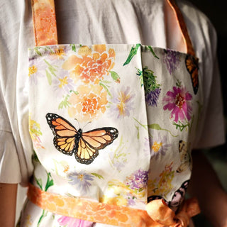 Butterfly Garden Cotton Apron with Pocket: Floral Kitchen Apron from Jean Choe Art & Design - Aprons