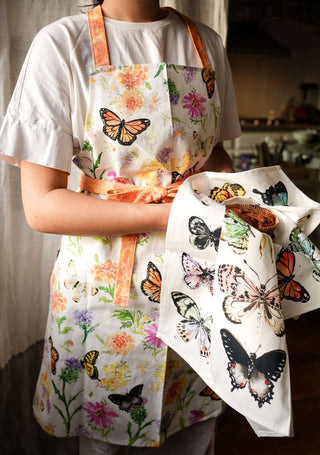 Butterfly Garden Cotton Apron with Pocket: Floral Kitchen Apron from Jean Choe Art & Design - Aprons