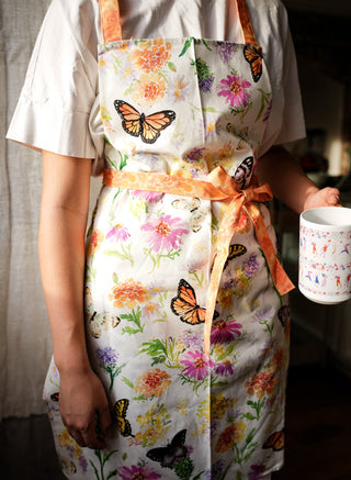 Butterfly Garden Cotton Apron with Pocket: Floral Kitchen Apron from Jean Choe Art & Design - Aprons