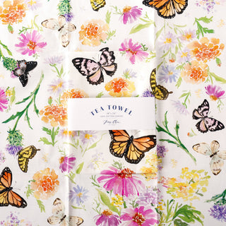 Butterfly Garden Tea Towel: Cotton Canvas Kitchen Towel from Jean Choe Art & Design - Kitchen & Tea Towels