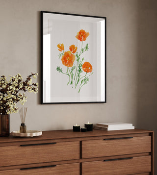 "California Poppies" Art Print: Vibrant Wildflower Wall Art for Nature Lovers from Jean Choe Art & Design - Giclée