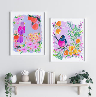 "California Poppies Dreaming" Art Print: Colorful Bird Art from Jean Choe Art & Design - Giclée