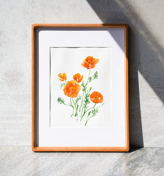 California Poppies (Original) with Cherry Wood Frame from Jean Choe Art & Design - Watercolor