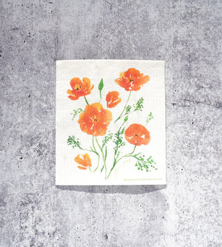 California Poppy Swedish Dishcloth: Eco - Friendly & Reusable Kitchen Cloth from Jean Choe Art & Design