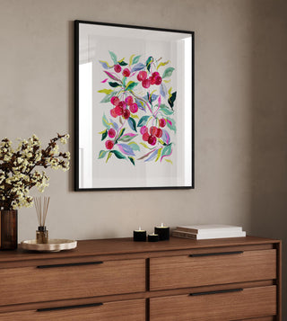 "Cherry Joy" Watercolor Art Print. Vibrant Giclée Print for Kitchen or Dining Room Decor from Jean Choe Art & Design - Giclée