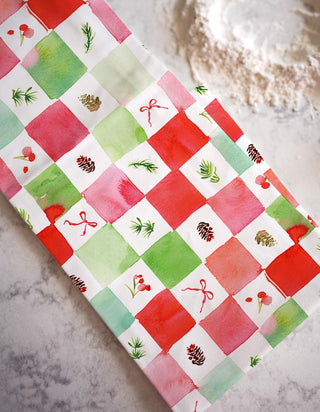 Christmas Checker Tea Towel in Cotton Canvas from Jean Choe Art & Design - Kitchen & Tea Towels