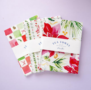 Christmas Tea Towel Set of 3: Holiday Cotton Towels for Kitchen & Baking from Jean Choe Art & Design - Kitchen & Tea Towels