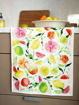 Citrus Party Tea Towel: Bright & Fresh Cotton Kitchen Towel from Jean Choe Art & Design - Kitchen & Tea Towels