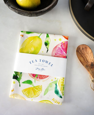 Citrus Party Tea Towel: Bright & Fresh Cotton Kitchen Towel from Jean Choe Art & Design - Kitchen & Tea Towels