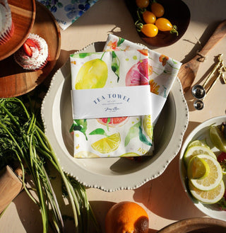 Citrus Party Tea Towel: Bright & Fresh Cotton Kitchen Towel from Jean Choe Art & Design - Kitchen & Tea Towels