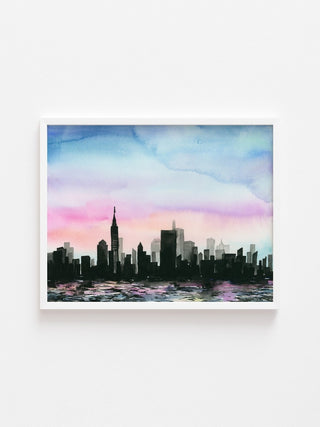 "City Above Water" Art Print: Twilight Cityscape from Jean Choe Art & Design - Watercolor
