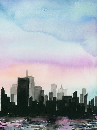 "City Above Water" Art Print: Twilight Cityscape from Jean Choe Art & Design - Watercolor
