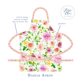 Dahlia Cotton Canvas Apron: Floral Kitchen Apron for Women from Jean Choe Art & Design - Aprons