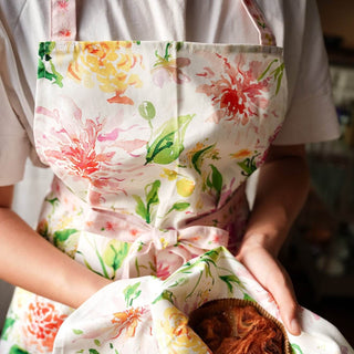 Dahlia Cotton Canvas Apron: Floral Kitchen Apron for Women from Jean Choe Art & Design - Aprons