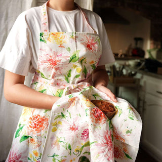 Dahlia Cotton Canvas Apron: Floral Kitchen Apron for Women from Jean Choe Art & Design - Aprons