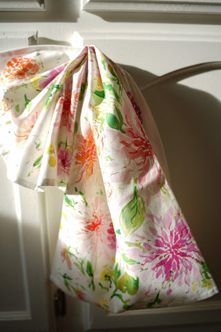 Dahlia Cotton Tea Towel: Watercolor Floral Kitchen Towel from Jean Choe Art & Design - Kitchen & Tea Towels