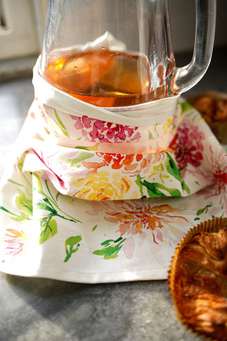 Dahlia Cotton Tea Towel: Watercolor Floral Kitchen Towel from Jean Choe Art & Design - Kitchen & Tea Towels
