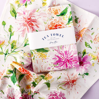 Dahlia Cotton Tea Towel: Watercolor Floral Kitchen Towel from Jean Choe Art & Design - Kitchen & Tea Towels