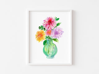 "Dahlia Dazzles" Watercolor Art Print: Flower Vase Wall Art from Jean Choe Art & Design - Giclée