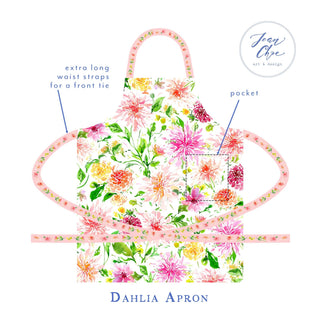 Dahlia Kitchen Apron Gift Set: 1 Apron, 1 Tea Towel & 1 Swedish Dishcloth from Jean Choe Art & Design - Kitchen & Tea Towels