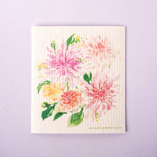 Dahlia Swedish Dishcloth: Reusable Floral Kitchen Cloth from Jean Choe Art & Design - Reusable Paper Towels