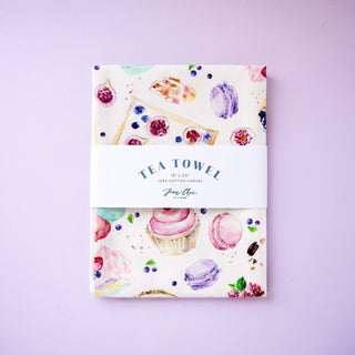 Dessert Time Tea Towel: Sweet & Elegant Cotton Kitchen Towel from Jean Choe Art & Design - Kitchen & Tea Towels