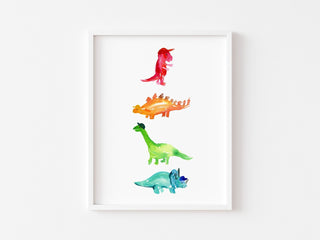 "Dino’s Hats" Art Print: Colorful Watercolor Dinosaurs with Hats from Jean Choe Art & Design - Watercolor