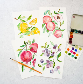 DIY Watercolor Fun Kit - Fruits: Pre - Outlined Pages, Paint Dots & Brushes from Jean Choe Art & Design - Kits