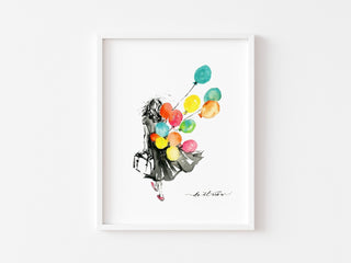 "Do It Now" Watercolor Art Print of a Woman with Balloons from Jean Choe Art & Design - Giclée