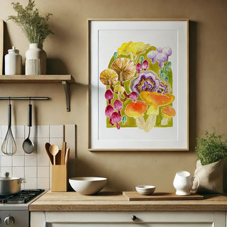 Enchanted Forest Mushroom Art Print – Colorful Fungi Wall Decor for Cottagecore & Nature from Jean Choe Art & Design - Giclé
