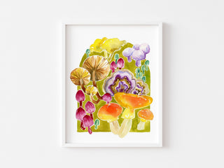 Enchanted Forest Mushroom Art Print – Colorful Fungi Wall Decor for Cottagecore & Nature from Jean Choe Art & Design - Giclé