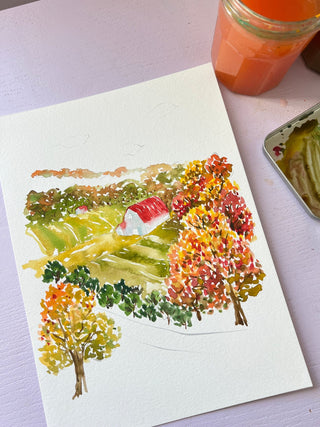 Fall Farmhouse Landscape: Watercolor Workshop with Jean from Jean Choe Art & Design - 