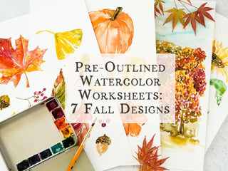 Fall Harvest Watercolor Pages with Pre-Outlined Sheets for Relaxing Watercolor Practice Printed on Coldpress watercolor paper