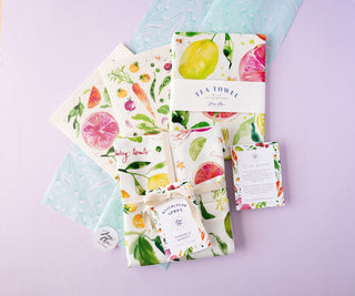 Fruits & Vegetables Kitchen Gift Set: Apron, Tea Towel, & Swedish Dishcloths from Jean Choe Art & Design - Dishcloths